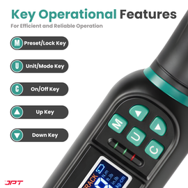 JPT Digital Torque Wrench 1/4" Drive | 1 – 20 N·M Torque Range | High-Accuracy Electronic Torque Wrench with LED & Buzzer Alert | Peak & Track Mode | Multi-Unit Display