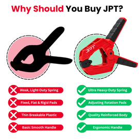 Buy JPT Ultra heavy-duty 2.5 inch (50mm) spring clamp with hardened steel spring and rotating pads. Ideal for woodworking, carpentry, DIY and workshop use.