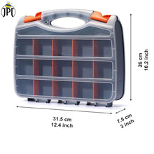 Buy now the JPT heavy duty 12-inch tool box organizer, featuring 30 removable dividers, double-sided design, transparent lids, and lock system. Buy Now