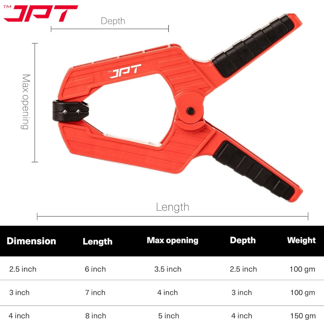 JPT 3pcs Ultra Heavy-Duty Spring Clamp Combo Set | 2.5", 3" And 4" Spring Clamp | Reinforced Body with Hardened Steel Spring | 45° Rotating Pads | Strong Grip Woodworking & Carpentry Clamp for Workshop & DIY Use