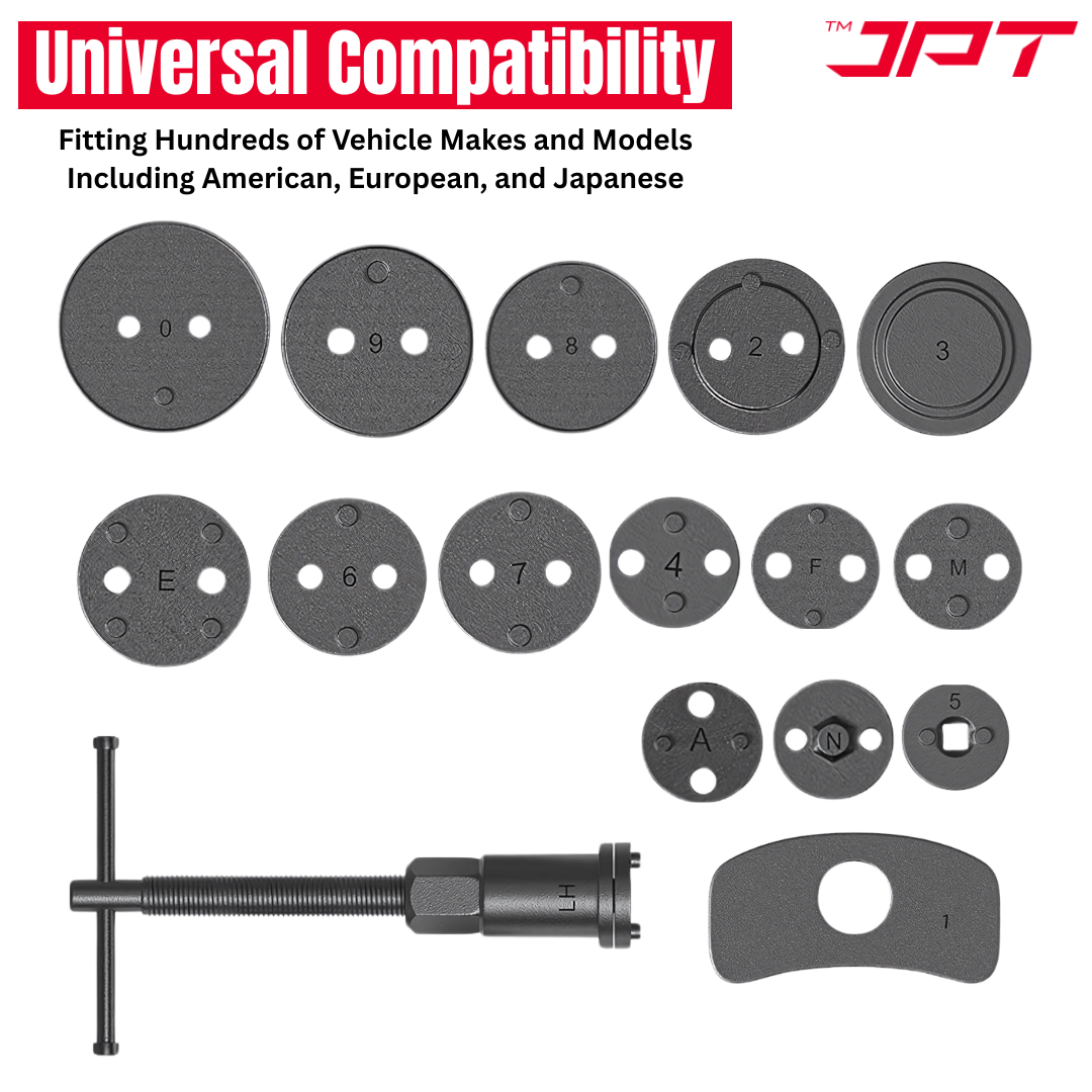 Buy JPT 16-piece brake caliper rewind tool set for safe disc brake pad replacement. Compatible with most US, EU, and Japanese vehicles. Buy Now