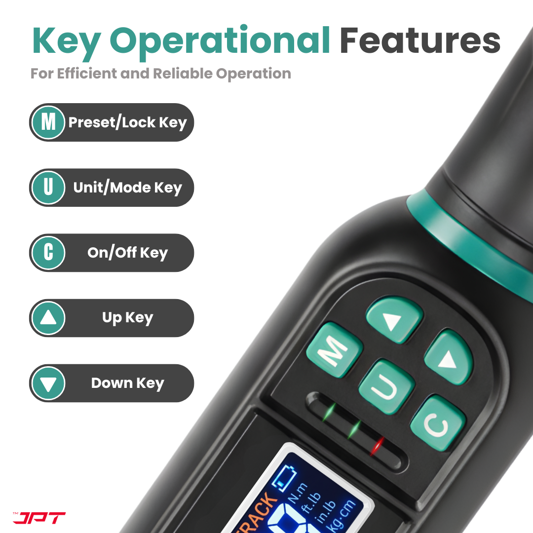 JPT Digital Torque Wrench 1/4" Drive | 0.3–6 N·M Torque Range | High-Accuracy Electronic Torque Wrench with LED & Buzzer Alert | Peak & Track Mode | Multi-Unit Display