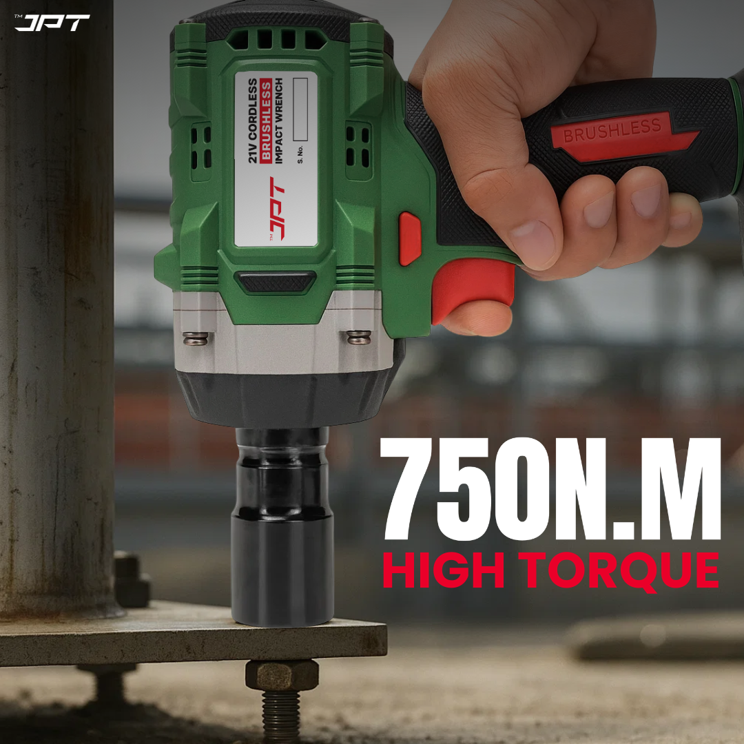 Buy JPT Pro Series cordless impact wrench with 10pcs socket, feature 750nm torque output, 4200rpm speed, 4.0Ah battery, 24 LED light and more at the best price.