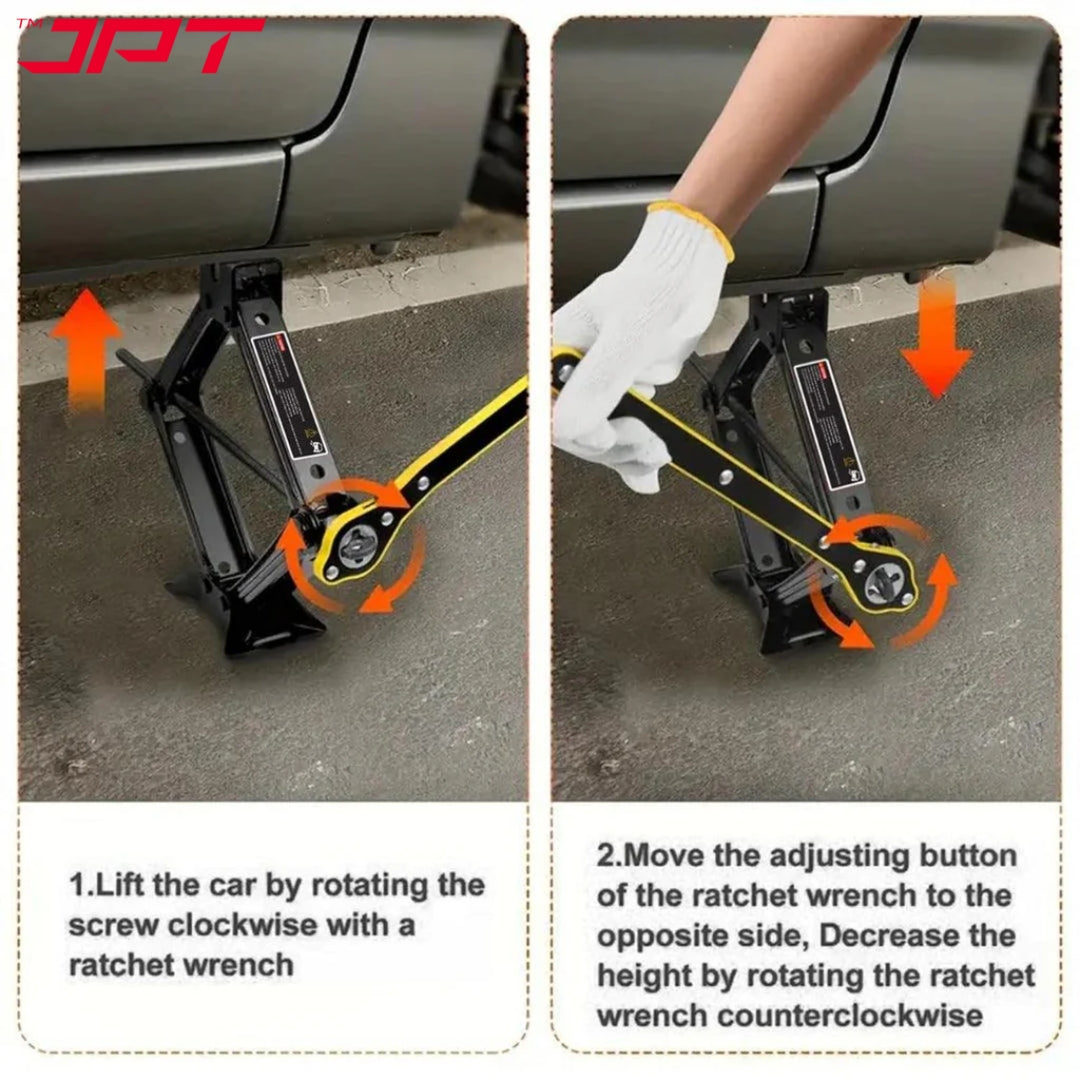 JPT Professional Folding Car Jack with A Load-Bearing Capacity of 2 Tons | Manual Scissor Jack in Many Cars and RVs | A Long Handle Labor-Saving Wrench Included