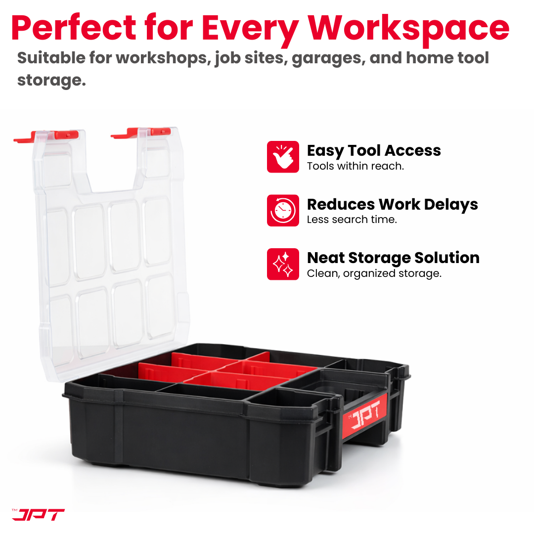 Buy JPT Ultra Heavy Duty Tool Organizer Small to stay organized on every job with this organizer featuring 10 compartments and 6 removable dividers. Buy Now