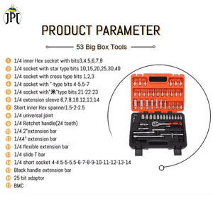 JPT Heavy Duty Professional 53-Piece Hand Tools Kit | Ratchet and Socket Wrench Sets | 53 in 1 Repair Tool for Cars, Motorcycles and Bicycles