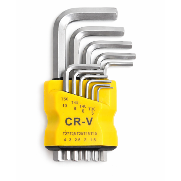 JPT 9-Piece CR-V Hex Allen Key Set (T10–T50) – 5 Inch L-Type Heavy Duty Chrome Vanadium Allen Key | Professional Industrial Grade Wrench Set with Holder for Bike, Car & Workshop