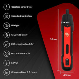 JPT 3.6V Powerfull Cordless Screwdriver Rechargeable Set with Li-ion Battery, 30 Bits & Extension Rod, 3 LED, 6 Adjustable Torque, Magnetic Hex Chuck, Mini Electric Screw driver Kit