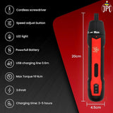 JPT 3.6V Powerfull Cordless Screwdriver Rechargeable Set with Li-ion Battery, 30 Bits & Extension Rod, 3 LED, 6 Adjustable Torque, Magnetic Hex Chuck, Mini Electric Screw driver Kit