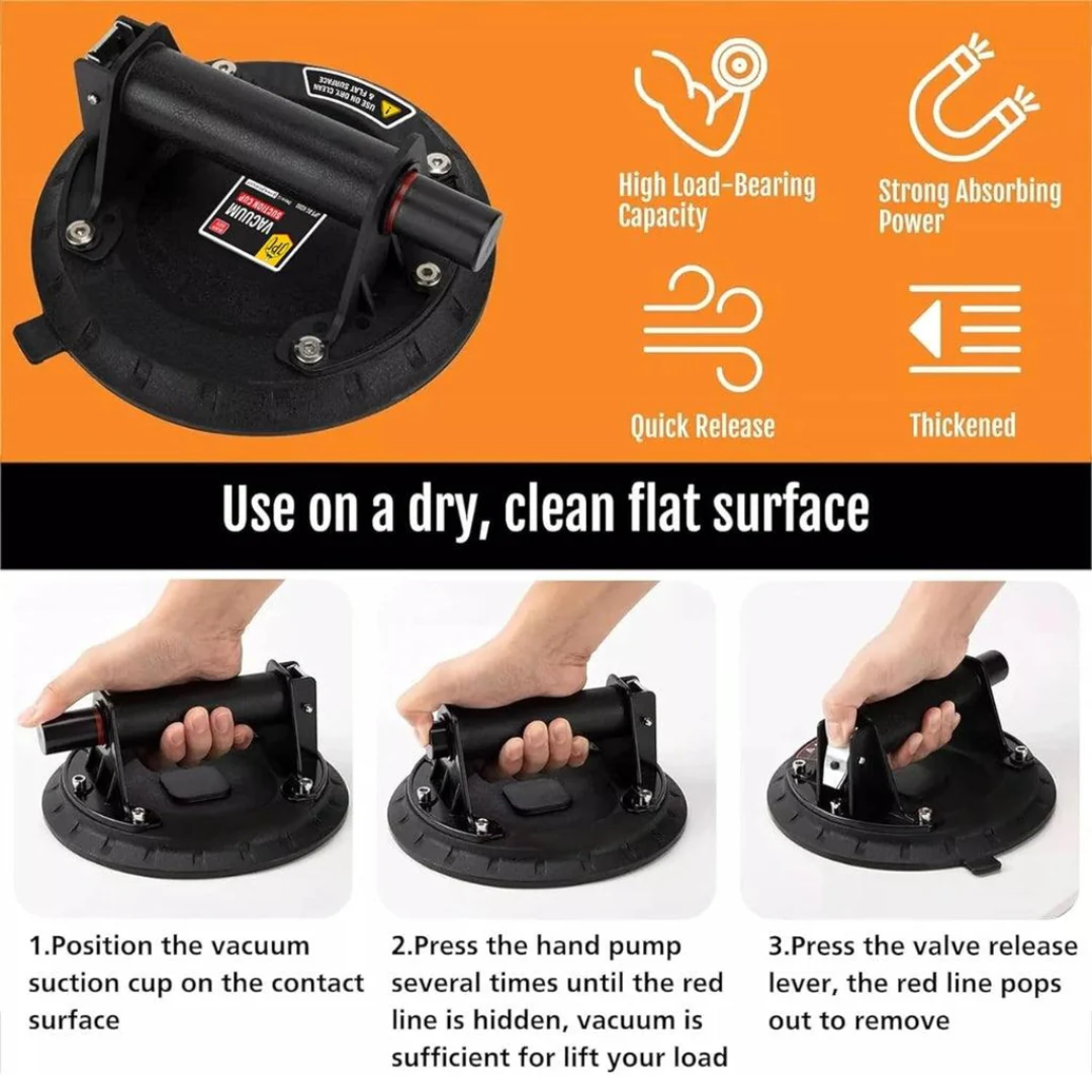 Buy now the JPT 8-inch glass suction cup vacuum lifter, featuring maximum 200kg load capacity and perfect for moving glass, tile, stone, and more.