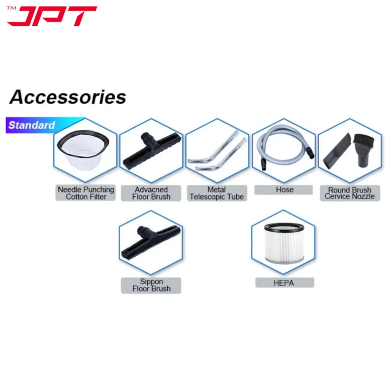 JPT KVC60 Ultra Heavy-Duty Wet and Dry Vacuum Cleaner | 2300-watt Double Motor | 22 kPa Suction Power | 60-Litre SS Tank | HEPA Filtration | Commercial Vacuum Cleaner for Home, Car, Industry Cleaning