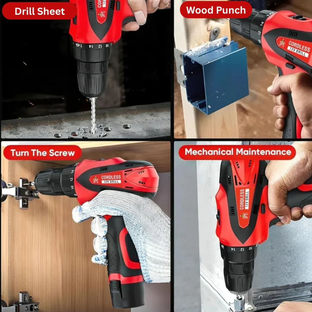 JPT 12v Cordless Drill Machine | 24N.M. Torque | 1350RPM Speed | 18+1 Setting | 10MM Chuck | 1500mAh Battery | Dual Speed Modes | 6-Months Warranty