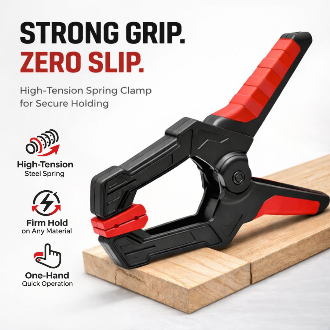 JPT 6-inch heavy duty spring clamp with 80mm wide jaw, high-tension steel spring and one-hand quick grip—ideal for woodworking, carpentry and DIY use. Buy Now