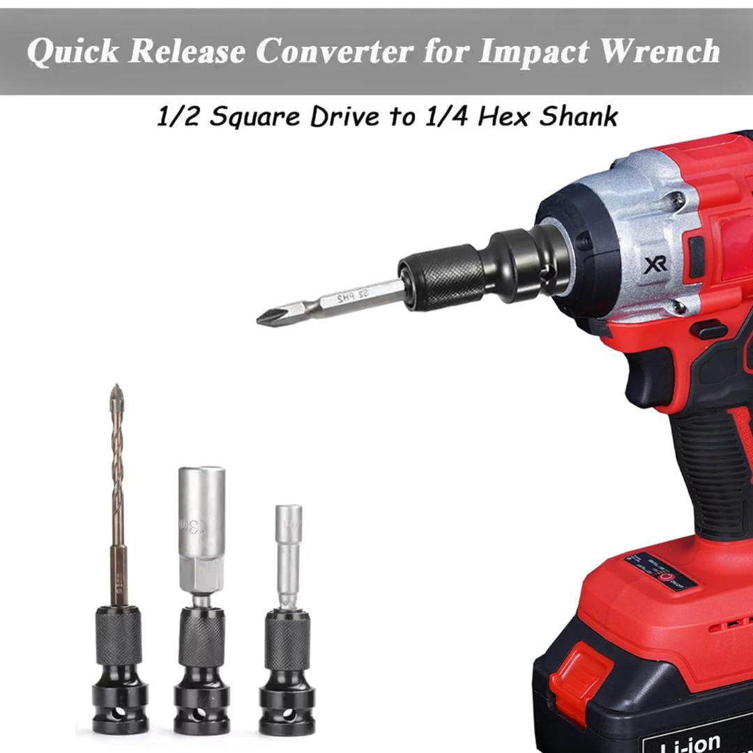 JPT 1/2-Inch Square Drive to 1/4-Inch Hex Socket Adapter | Impact wrench To Drill Machine Converter | Quick Release Chuck Converter for Impact Wrench