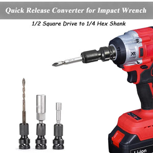 JPT 1/2-Inch Square Drive to 1/4-Inch Hex Socket Adapter | Impact wrench To Drill Machine Converter | Quick Release Chuck Converter for Impact Wrench