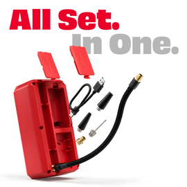 JPT Cordless Tyre Inflator | 5000mAh Air Compressor with Power Bank & Type-C Charging | Preset Modes, Auto Stop, Multi-Unit Display | Portable Pump for Car, Bike, Cycle & Ball | Red