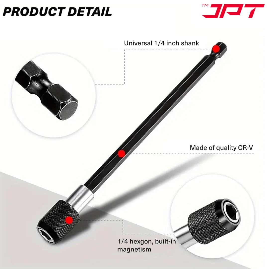 JPT 1/4-Inch Hex Shank Magnetic Bit Holder | Quick Release Screwdriver Extension Bar | 150MM Drill Bit Holder with Adjustable Collar for Impact Driver & Electric Drill