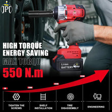 JPT 21-Volt Powerful Brushless Motor Cordless Impact Wrench | 550 Nm Torque | 4200 RPM Speed | 1/2-Inch Head Hex Shank | 3 Bright LED Lights | 4000mAh Battery | Fast Charger | Socket | Carry Case