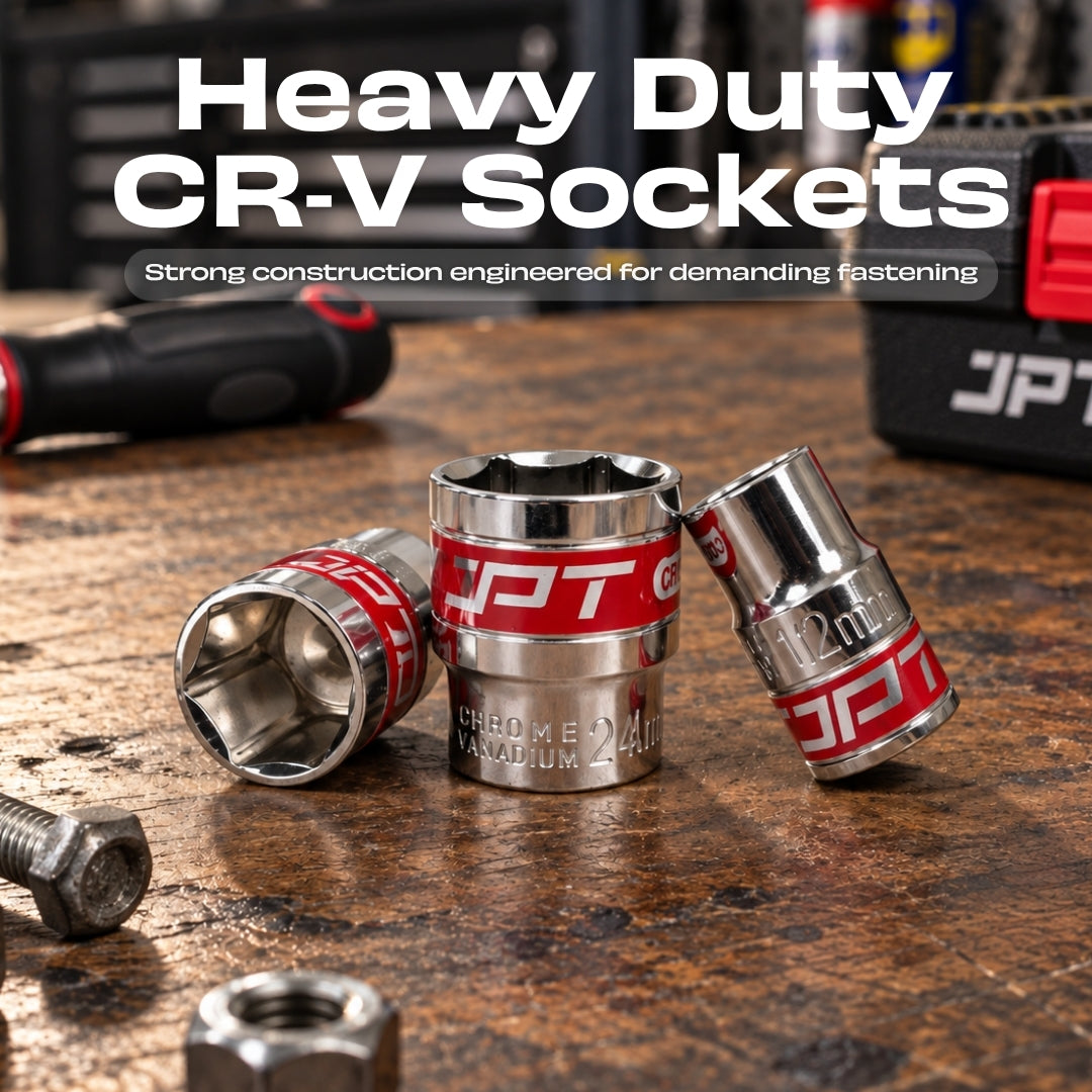 JPT 12-In-1 1/2" Ratchet Spanner Socket Set | CR-V Build with 6-Point Design | Ratchet Spanner With Quick-Release Reversible Mode & Spring-Loaded Ball | Best for Home, Car, Bike, Cycle, Automotive Repair