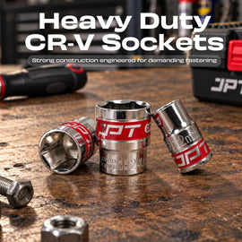 JPT 12-In-1 1/2" Ratchet Spanner Socket Set | CR-V Build with 6-Point Design | Ratchet Spanner With Quick-Release Reversible Mode & Spring-Loaded Ball | Best for Home, Car, Bike, Cycle, Automotive Repair