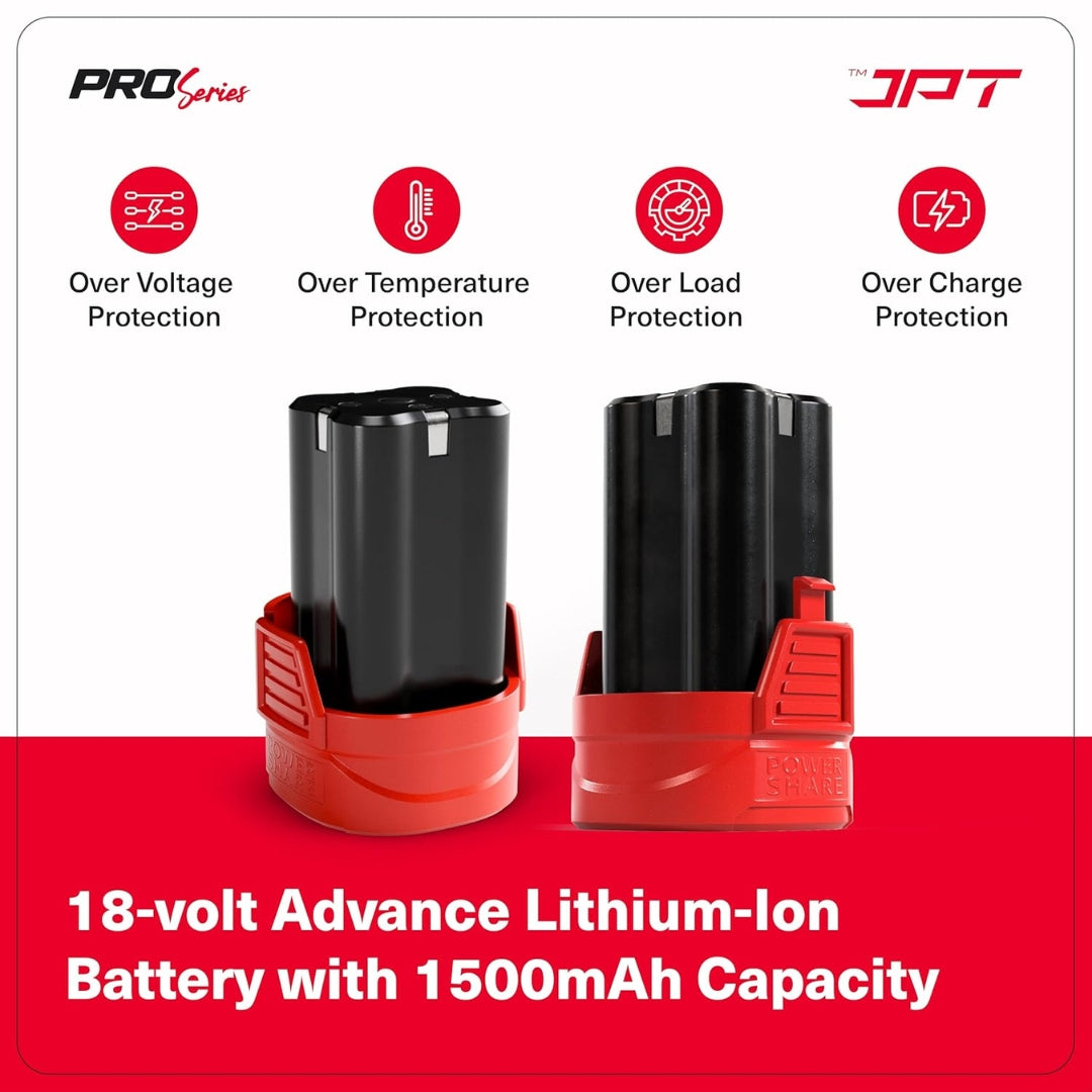 JPT Pro Series 18V Cordless Drill Machine | 70N.M Torque | 0-2150RPM Speed | 25+3 Gears | 2 Speed Modes | 3/8