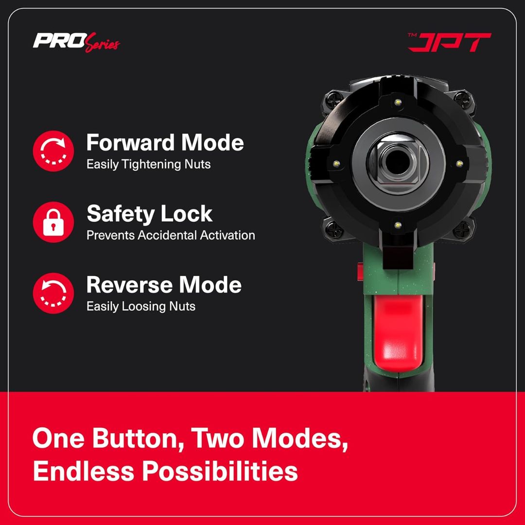 JPT Combo Heavy-Duty Pro Series Cordless Impact Wrench with 10Pcs Impact Socket Set | Brushless Motor | 1/2
