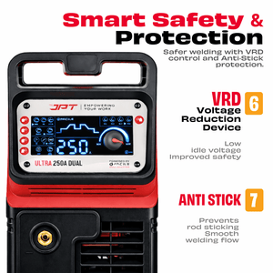 JPT 250A Ultra Heavy Duty Dual Phase ARC/MMA Inverter Welding Machine (220V / 380V) with Lift TIG, VRD, Hot Start, Arc Force, Anti-Stick & Digital Display