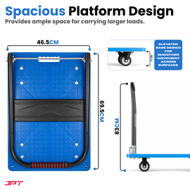 Buy JPT heavy duty foldable hand trolley with 300KG load capacity, 360° swivel wheels and reinforced steel frame. Ideal for warehouse, shop, office and more.