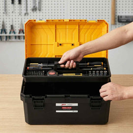 JPT 17-Inch Industrial-Grade Heavy-Duty Tool Box | Two Transparent Lids & One Removable Tray | Secure Tight Latch with Padlock Eye | Best for Electricians, Carpenters, Automobile Use & More