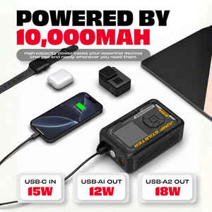 JPT 1500A Jump Starter, 150PSI Tyre Inflator, 10000mAh Power Bank Ultra Heavy Duty • 1500A Peak Current • 150PSI Tyre Inflator • 10000mAh Power Bank • Smart EC5 Protection • Digital Display
