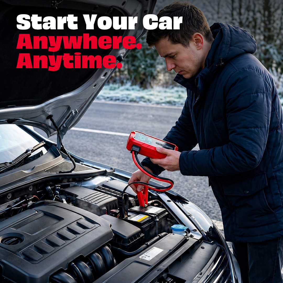 JPT Tools Portable Tyre Inflator & Car Jump Starter | 8000mAh Air Compressor for Cars, Bikes & Bicycles | Quick Inflation | Auto Shut Off | LED Light | Power Bank | EC5 Clamp & Valve Adapters Included