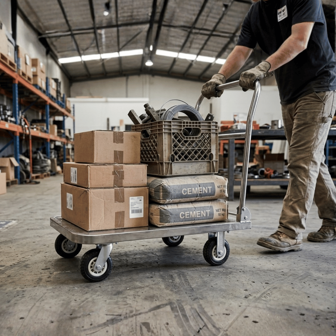 JPT Heavy Duty Steel Metal Platform Trolley | 800kg Capacity with Reinforced Pipe Frame | 90x60 cm Platform | 6” Rubber Wheels | Industrial Warehouse Cart