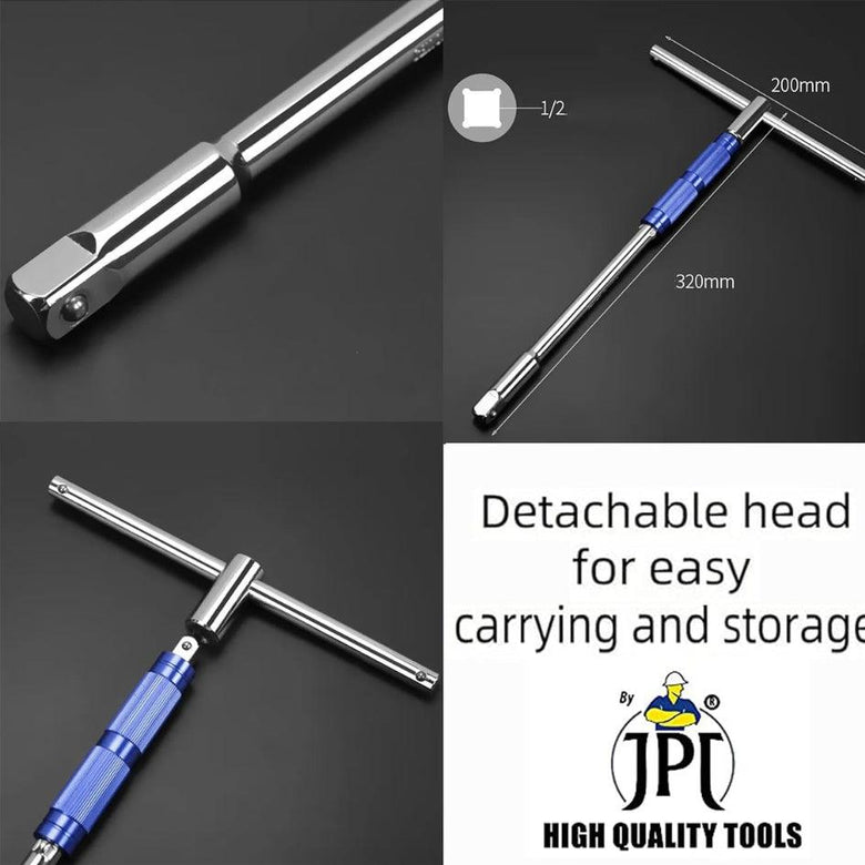 JPT 360° Rotation T Type Socket Wrench 1/2 (12.5mm) Detachable T-bar Spanner for Hex/Twelve Angle Socket Sleeve Tools
