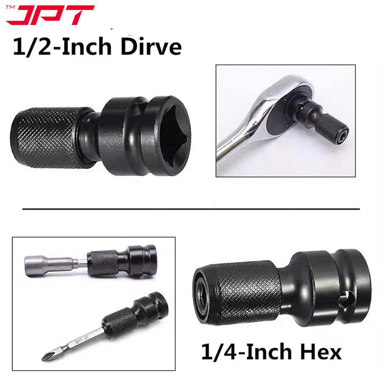 JPT 1/2-Inch Square Drive to 1/4-Inch Hex Socket Adapter | Impact wrench To Drill Machine Converter | Quick Release Chuck Converter for Impact Wrench