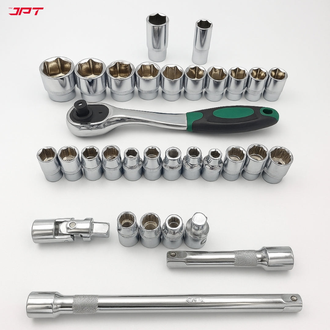 JPT 32-in-1 Socket Ratchet Wrench Set | 1/2-Inch Chrome Vanadium Set | Hand Tool Set for Bike, Car, Automobile and Other Repairing Work