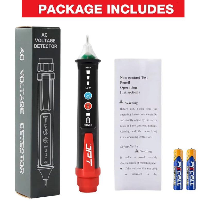 JPT Pro Series Non-Contact Dual Range  (12V-1000V / 48V-1000V) AC Voltage Tester | Tester for Live/Null Wire Detection | Buzzer Alarm & LED Flashlight | Best for Electricians, Technicians, Ad Home Use