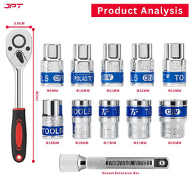 Buy JPT 12-in-1 ratchet spanner socket set for home, car, bike, cycle, automotive repairing at the best price in India. Buy best hand tools from JPT Tools.