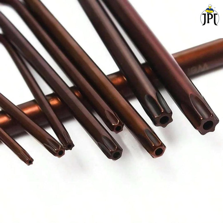 JPT 9 Pieces Torx Star Allen Key Set | Long Arm Wrench Hex Keys | Security Torx End Holes | Storage Case | T10-T50 ( 9Inch Star End )