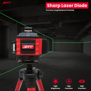 JPT Heavy-Duty 4D 16x Laser Level Machine | 4 x 360° Green Cross Line Laser Level | Adjustable Brightness & Remote Control | 4D Vertical/ Horizontal Line for Construction, Renovation, Floor Tiling, ETC