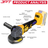 Buy now the JPT 21v cordless angle grinder machine without battery & charger at best price in India. Get best collection of angle grinder from at JPT Tools.