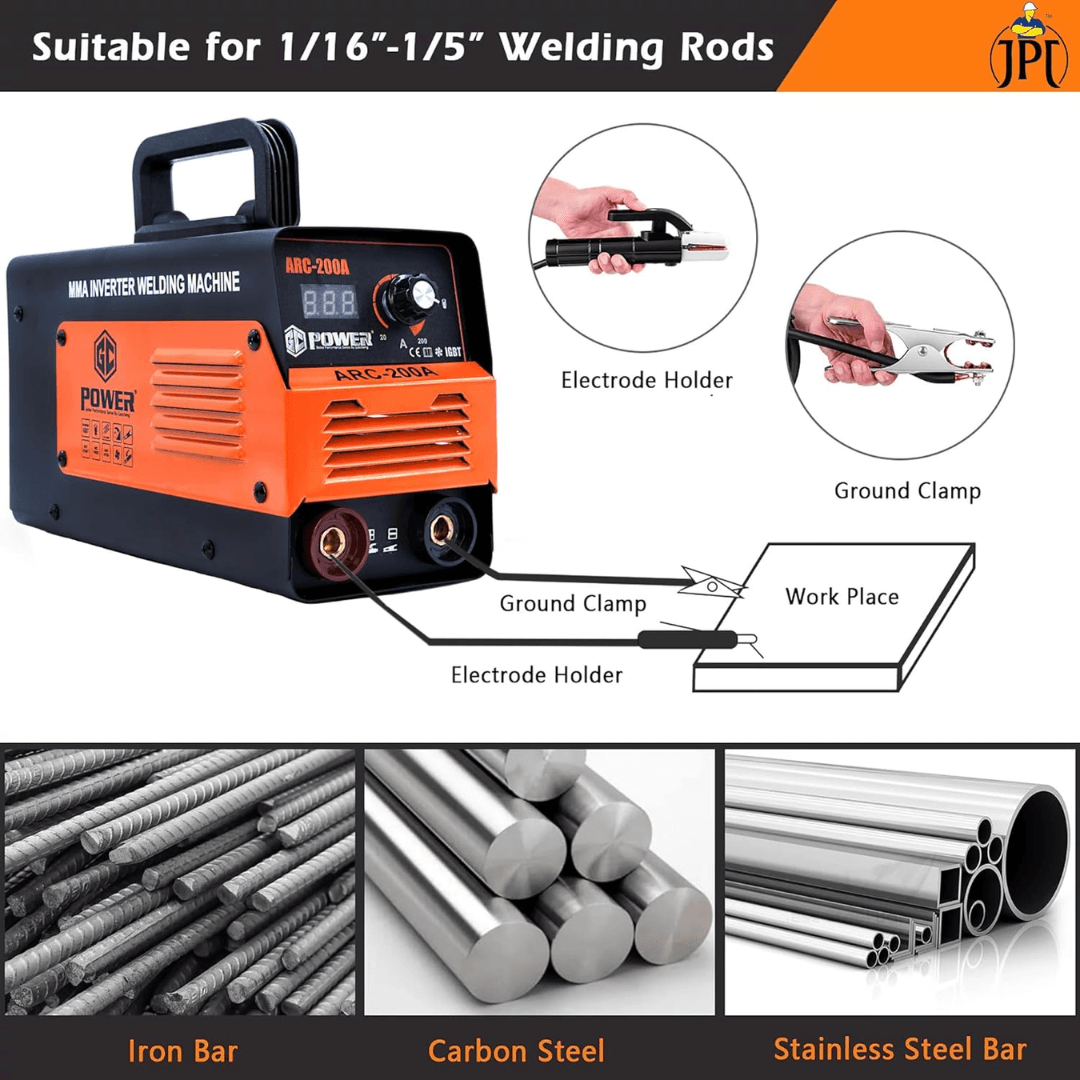 JPT 200Amp MMA / Arc Welding Machine | IGBT with Digital Display | 200A with Hot Start and Anti-Stick | Welding Accessories & Mask