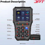 JPT OBD2 Scanner with Battery Tester – Universal Car Diagnostic Tool for Check Engine Light, Live Data, Emissions Readiness, Fault Code Reader, Plug & Play, Supports All OBDII Vehicles
