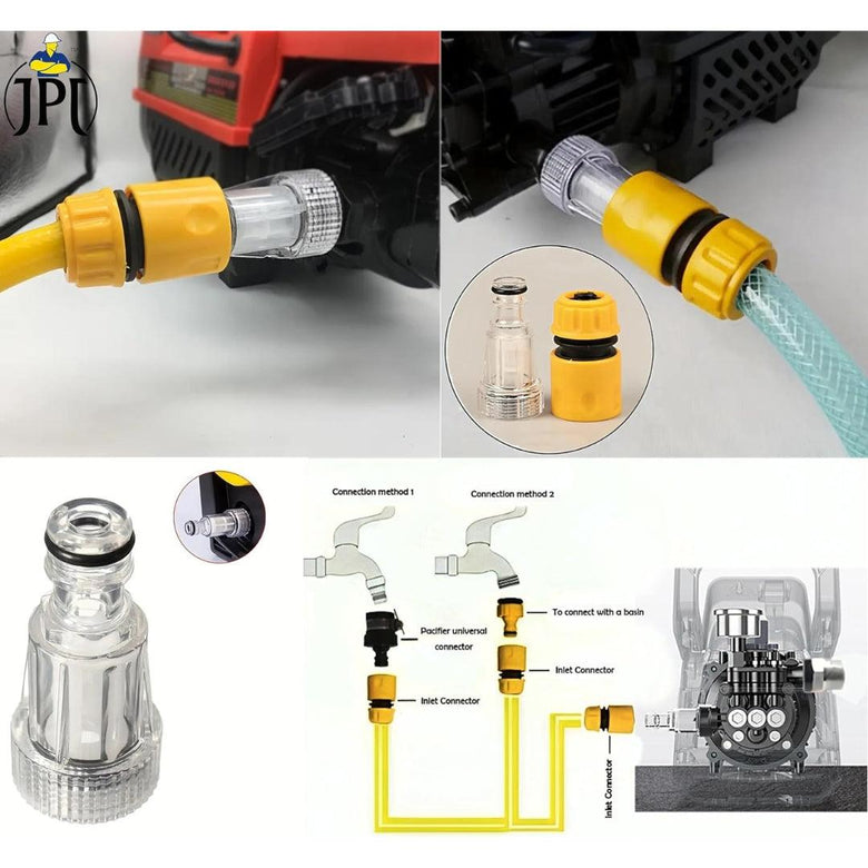 JPT Heavy Duty Universal Inlet Quick Connector & Transparent Inlet Filter Accessory | Compatible with All Pressure Washer Brands | Ideal for High Pressure Washers & Gardening