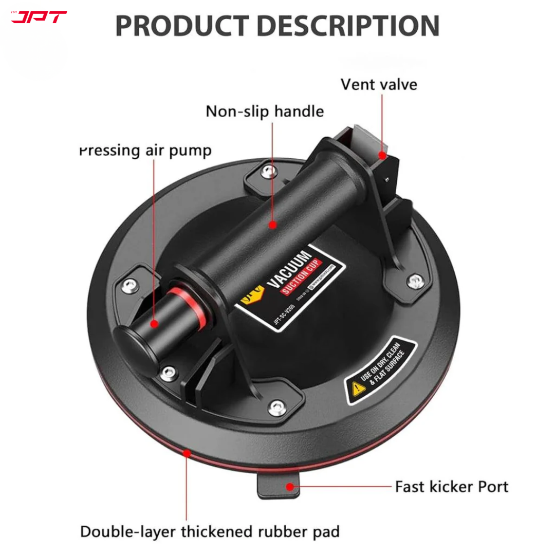 Buy now the JPT 8-inch glass suction cup vacuum lifter, featuring maximum 200kg load capacity and perfect for moving glass, tile, stone, and more.