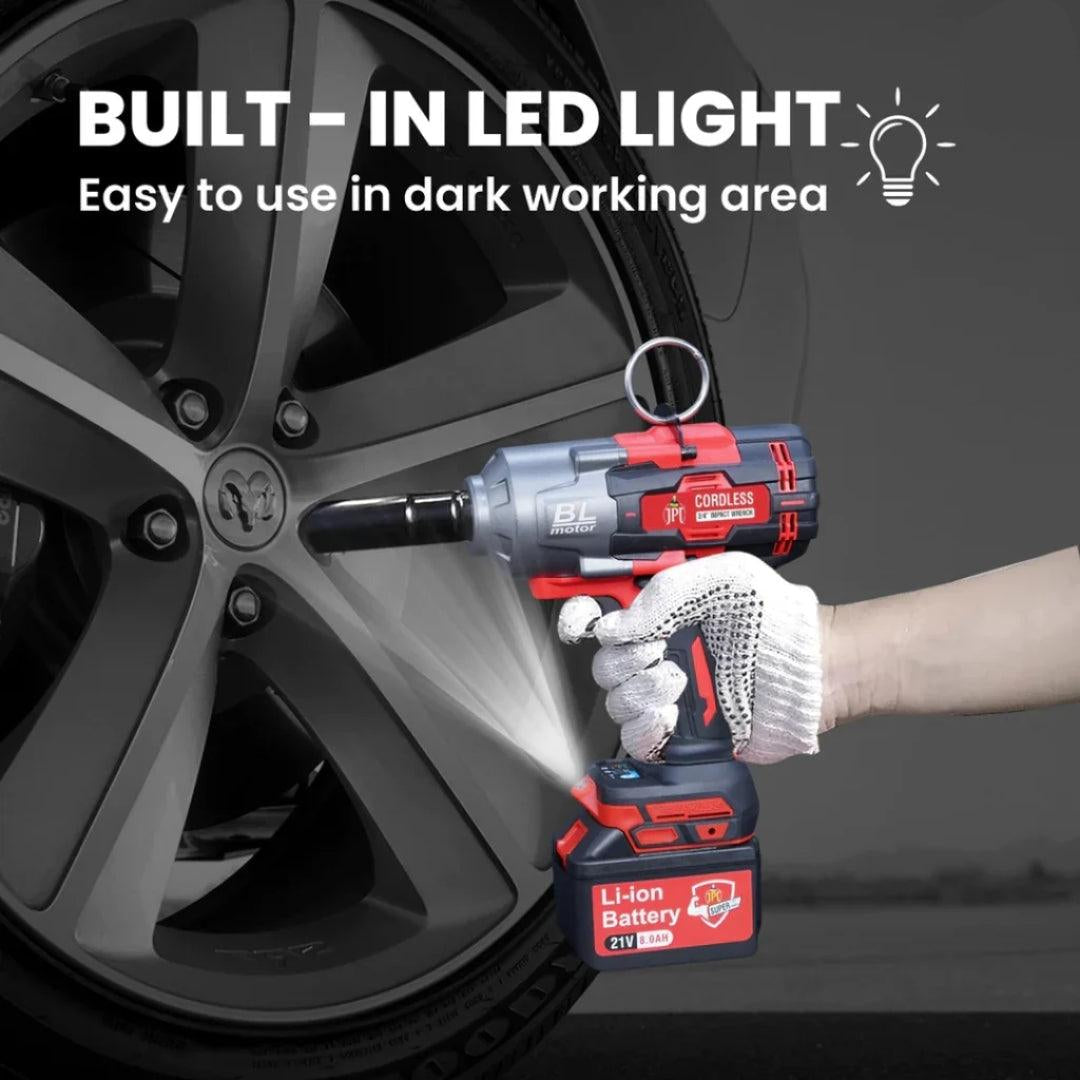 JPT Supreme Powerful Brushless 21-volt Cordless Impact Wrench | 2100 Nm Torque | 2300 RPM Speed | 3/4-Inch Head Shank | Bright LED Light | 8000mAh Battery | Fast Charger | 36mm Socket | Heavy Carry Case