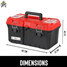 Buy JPT Pro Series 16-inch heavy-duty plastic tool box, featuring transparent organizers, a removable tray, a dustproof, and water-resistant seal at best price.