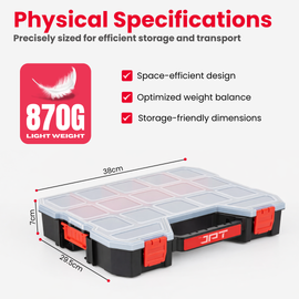 JPT Ultra Heavy Duty Tool Organizer Large | Stackable Interlocking Storage Box with 17 Compartments & 10 Removable Dividers | Portable Multi-Purpose Parts Organizer for Home & Professional Use