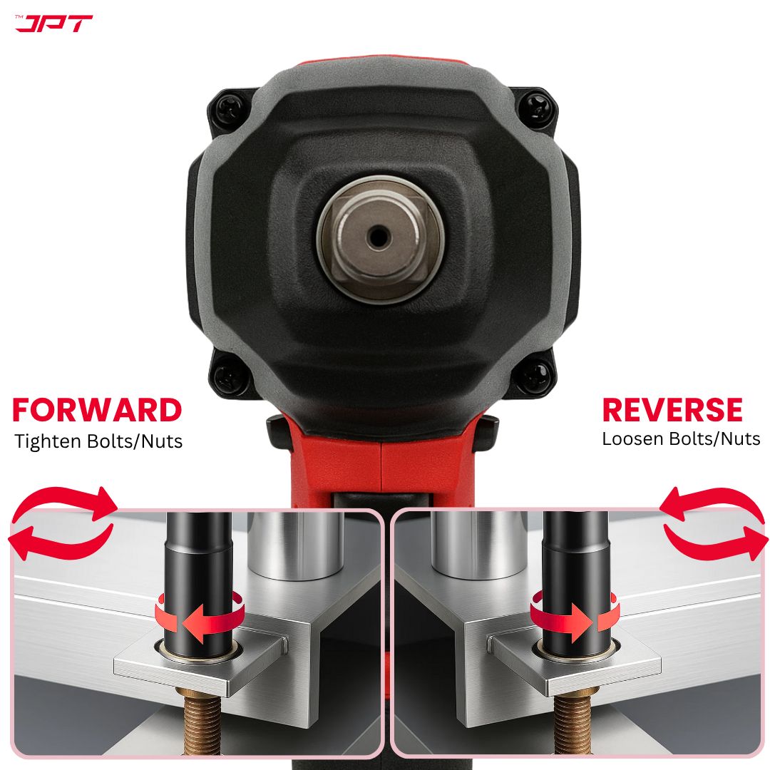 JPT 21V Heavy-Duty Cordless Impact Wrench | Brushless Motor | 400N·M Torque | 3500RPM Speed | 4000mAh Li-Ion Battery | Smart LED Display & Panel | Forward/Reverse | Best for Car, Bike, and Home Use