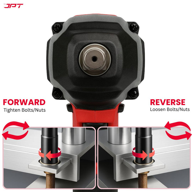 JPT 21V Heavy-Duty Cordless Impact Wrench | Brushless Motor | 400N·M Torque | 3500RPM Speed | 4000mAh Li-Ion Battery | Smart LED Display & Panel | Forward/Reverse | Best for Car, Bike, and Home Use