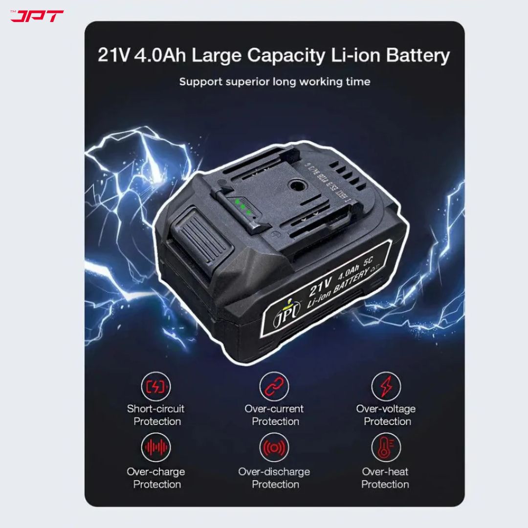 JPT 21-volt Impact Cordless Screwdriver Machine | Brushless Powerful Motor | 1/4’’ All-Metal Hex Chuck | 270N.M Torque | 3000RPM Variable Speed | 4000mAh Battery | 6 Driver Bits Included